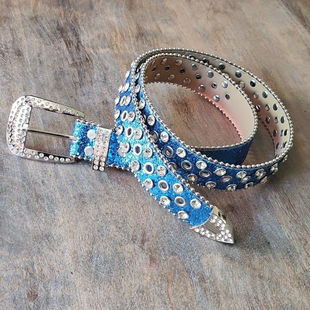 NWT Western Blue Glitter Rhinestone Studded Women's Belt